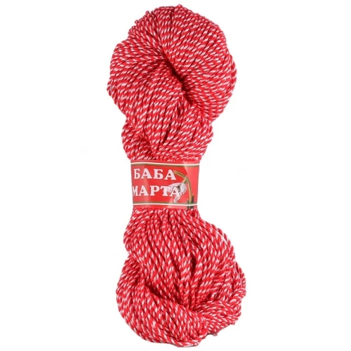 Пресукано бяло и червено пресукана прежда 